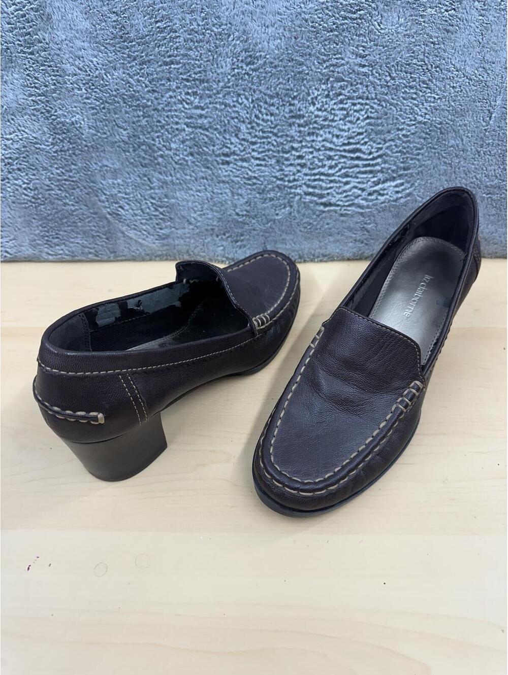 Vintage 90s Liz Claiborne Brown Leather Block Heeled Loafers